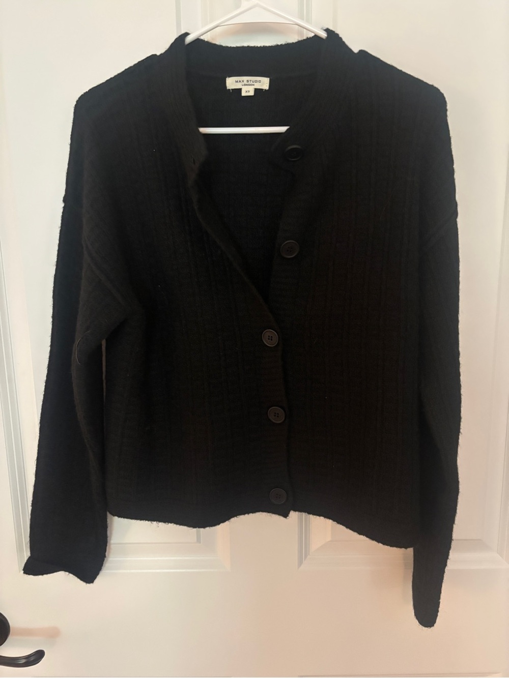 Max Studio Black Button-Front Ribbed Cardigan